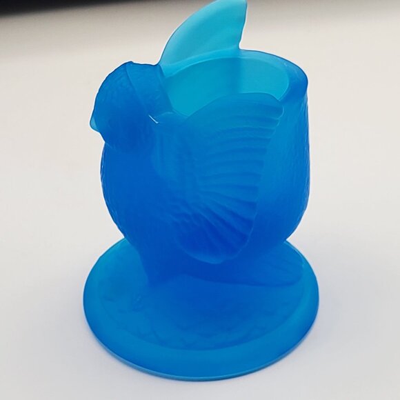 Vintage Westmoreland Blue Mist Satin Glass Owl Bird Toothpick Holder - Picture 4 of 12